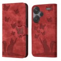For Xiaomi Redmi Note 13 Pro+ 5G Butterfly Cat Embossing Flip Leather Phone Case(Red)