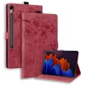 For Samsung Galaxy Tab S9 FE Cartoon Sakura Cat Embossed Leather Tablet Case(Red)