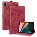 For Xiaomi Pad 5 / 5 Pro Cartoon Sakura Cat Embossed Leather Tablet Case(Red)