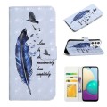 For Samsung Galaxy A33 Oil Embossed 3D Drawing Leather Phone Case(Blue Feather)