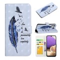 For Samsung Galaxy A32 4G Oil Embossed 3D Drawing Leather Phone Case(Blue Feather)