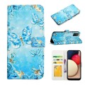 For Samsung Galaxy A02s EU Oil Embossed 3D Drawing Leather Phone Case(Blue Butterflies)