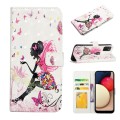 For Samsung Galaxy A02s EU Oil Embossed 3D Drawing Leather Phone Case(Flower Fairy)