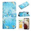 For Samsung Galaxy A12 Oil Embossed 3D Drawing Leather Phone Case(Blue Butterflies)