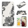 For Samsung Galaxy A12 Oil Embossed 3D Drawing Leather Phone Case(Lace Flower)