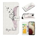For Samsung Galaxy A12 Oil Embossed 3D Drawing Leather Phone Case(Feather)