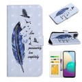 For Samsung Galaxy A21s Oil Embossed 3D Drawing Leather Phone Case(Blue Feather)