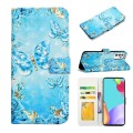 For Samsung Galaxy A82 Oil Embossed 3D Drawing Leather Phone Case(Blue Butterflies)