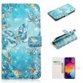 For Samsung Galaxy M20 Oil Embossed 3D Drawing Leather Phone Case(Blue Butterflies)