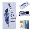 For Samsung Galaxy Note20 Ultra Oil Embossed 3D Drawing Leather Phone Case(Blue Feather)