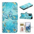 For Samsung Galaxy S20 Oil Embossed 3D Drawing Leather Phone Case(Blue Butterflies)