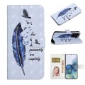For Samsung Galaxy S20+ Oil Embossed 3D Drawing Leather Phone Case(Blue Feather)