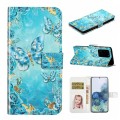 For Samsung Galaxy S20 Ultra Oil Embossed 3D Drawing Leather Phone Case(Blue Butterflies)