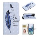 For Samsung Galaxy S20 Ultra Oil Embossed 3D Drawing Leather Phone Case(Blue Feather)