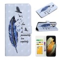 For Samsung Galaxy S21 Ultra 5G Oil Embossed 3D Drawing Leather Phone Case(Blue Feather)