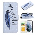 For Samsung Galaxy S21 FE 5G Oil Embossed 3D Drawing Leather Phone Case(Blue Feather)