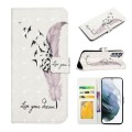 For Samsung Galaxy S21 FE 5G Oil Embossed 3D Drawing Leather Phone Case(Feather)
