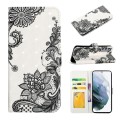 For Samsung Galaxy S22 5G Oil Embossed 3D Drawing Leather Phone Case(Lace Flower)
