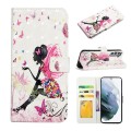 For Samsung Galaxy S22+ 5G Oil Embossed 3D Drawing Leather Phone Case(Flower Fairy)
