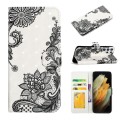 For Samsung Galaxy S22 Ultra 5G Oil Embossed 3D Drawing Leather Phone Case(Lace Flower)