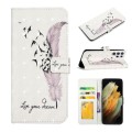 For Samsung Galaxy S22 Ultra 5G Oil Embossed 3D Drawing Leather Phone Case(Feather)
