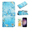 For Samsung Galaxy S23 5G Oil Embossed 3D Drawing Leather Phone Case(Blue Butterflies)