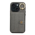 For iPhone 13 Brushed Texture Wallet Ring Holder Phone Case(Grey)