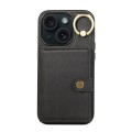 For iPhone 14 Brushed Texture Wallet Ring Holder Phone Case(Black)