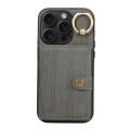 For iPhone 14 Pro Brushed Texture Wallet Ring Holder Phone Case(Grey)