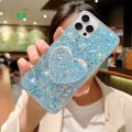 For iPhone 15 Pro Max Starry Sequin Mirror Stand Epoxy TPU Phone Case(Blue)