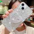 For iPhone 15 Plus Starry Sequin Mirror Stand Epoxy TPU Phone Case(Silver)