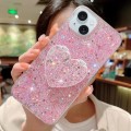 For iPhone 15 Plus Starry Sequin Mirror Stand Epoxy TPU Phone Case(Pink)