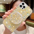 For iPhone 15 Pro Max Starry Sequin Round Mirror Stand Epoxy TPU Phone Case(Yellow)