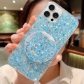 For iPhone 15 Pro Max Starry Sequin Round Mirror Stand Epoxy TPU Phone Case(Blue)