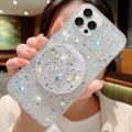 For iPhone 15 Pro Starry Sequin Round Mirror Stand Epoxy TPU Phone Case(Silver)