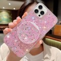 For iPhone 15 Pro Starry Sequin Round Mirror Stand Epoxy TPU Phone Case(Pink)