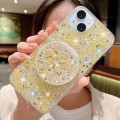 For iPhone 15 Plus Starry Sequin Round Mirror Stand Epoxy TPU Phone Case(Yellow)