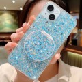 For iPhone 15 Starry Sequin Round Mirror Stand Epoxy TPU Phone Case(Blue)