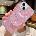 For iPhone 14 Plus Starry Sequin Round Mirror Stand Epoxy TPU Phone Case(Pink)