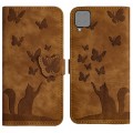 For Samsung Galaxy A12 Butterfly Cat Embossing Flip Leather Phone Case(Brown)