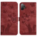 For Samsung Galaxy A13 4G / 5G / A04 Butterfly Cat Embossing Flip Leather Phone Case(Red)