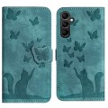 For Samsung Galaxy A15 Butterfly Cat Embossing Flip Leather Phone Case(Wathet)