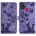 For Samsung Galaxy A21s Butterfly Cat Embossing Flip Leather Phone Case(Purple)