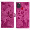 For Samsung Galaxy A21s Butterfly Cat Embossing Flip Leather Phone Case(Pink)