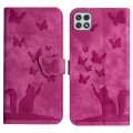 For Samsung Galaxy A22 5G Butterfly Cat Embossing Flip Leather Phone Case(Pink)