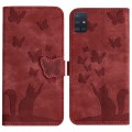 For Samsung Galaxy A51 4G Butterfly Cat Embossing Flip Leather Phone Case(Red)