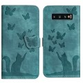 For Samsung Galaxy S10 Butterfly Cat Embossing Flip Leather Phone Case(Wathet)