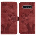For Samsung Galaxy S10+ Butterfly Cat Embossing Flip Leather Phone Case(Red)