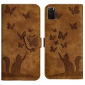 For Samsung Galaxy S20 Butterfly Cat Embossing Flip Leather Phone Case(Brown)