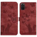 For Samsung Galaxy S20+ Butterfly Cat Embossing Flip Leather Phone Case(Red)
